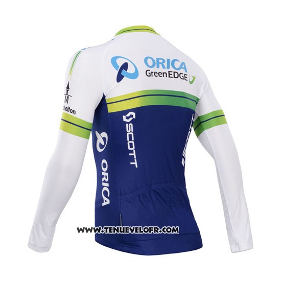 2014 Maillot Ciclismo Orica GreenEDGE Blanc et Bleu Manches Longues et Cuissard